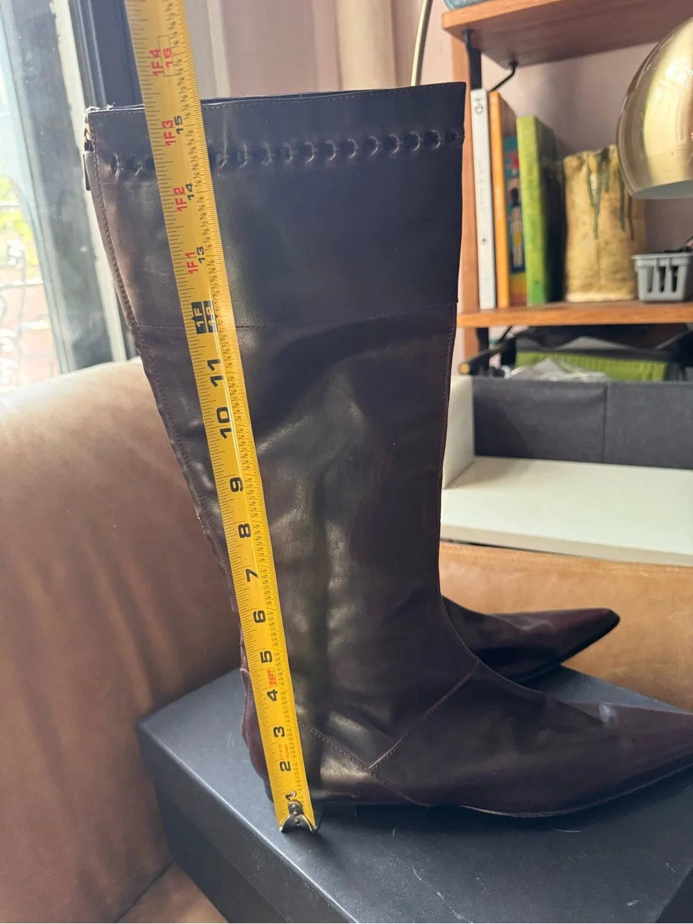 Alberta Ferretti Tall Leather knee high Boots deep purple maroon pointed toe